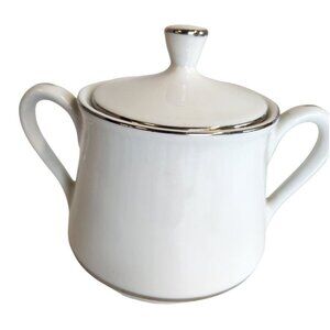 RSM Princess Fine China White Sugar Bowl With Lid, Silver Trim